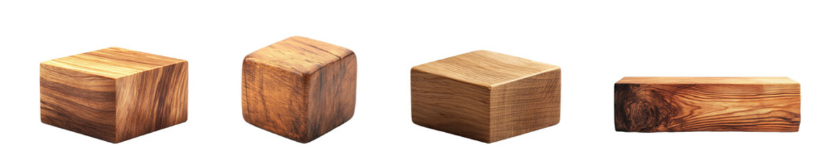 Poster - Set of square blocks of light brown wood, isolated on transparent background