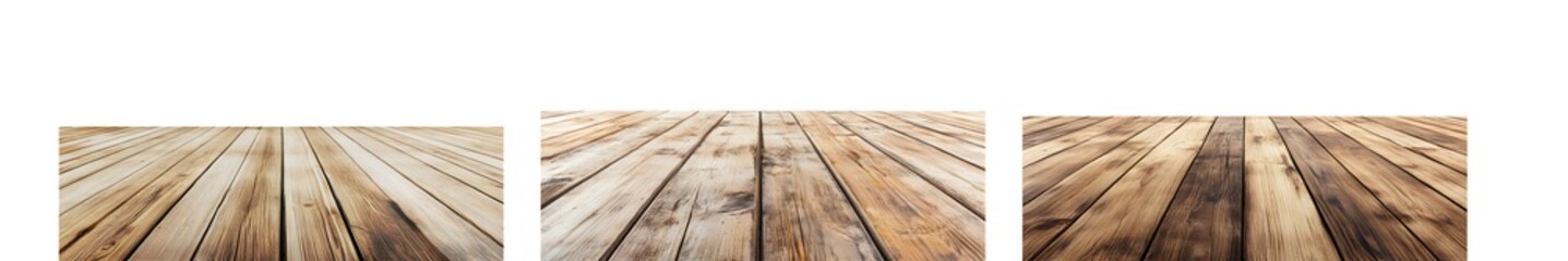 Poster - Set of perspective view of a wood plank flooring featuring light and dark brown tones, isolated on transparent background