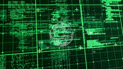 Aufkleber - Wireframe sphere glowing at center over neon-green grid, visualizing technology data matrix