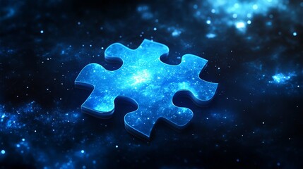 Poster - glowing blue puzzle piece galaxy abstract background digital art cosmic design modern technology inn