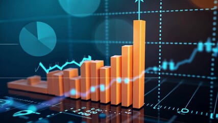 Poster - Abstract Graphic Representation of Data Growth with Digital Elements and Rising Bar Charts Against a Futuristic Background