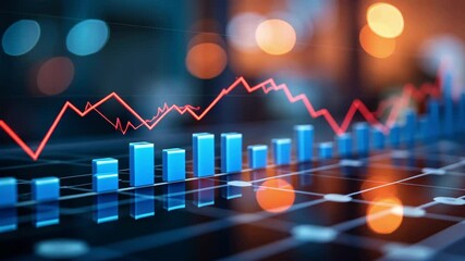 Poster - Dynamic stock market analysis with vibrant data visualization in a professional setting highlighting upward trends and current financial metrics
