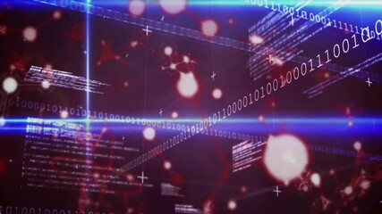 Poster - binary digits streaming diagonally across dark field, showing glowing red nodes and blue beam in 3d