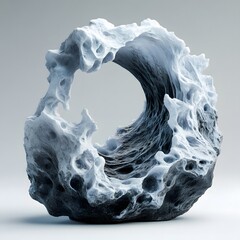 Poster - A porous, toroidal structure exhibits a gradient from dark gray to white, evoking a frozen or eroded rock formation. Mythical creature isolated on a white background