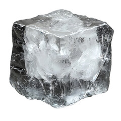 Poster - Highly detailed studio shot of a single perfectly clear and glossy ice cube against a pure white background showcasing its intricate crystalline structure and refractive properties