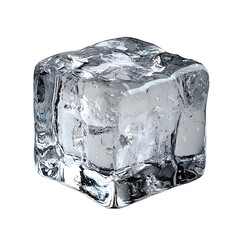 Poster - A single solid ice cube positioned centrally against a clean white background showcasing its crystalline structure and transparent reflective qualities