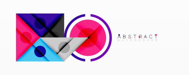 Leinwandbilder - Modern abstract design. Geometric shapes overlap, creating vibrant color contrasts. Minimalist composition, clean lines, dynamic visual effect.