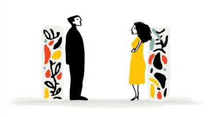 Poster - Minimalist Couple Silhouette  Abstract Art  Relationship Concept Illustration