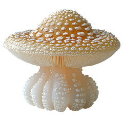Poster - A single soft and translucent white mushroom tremella with a porous organic texture and a gently curving spongy cap centered against a minimalist white background