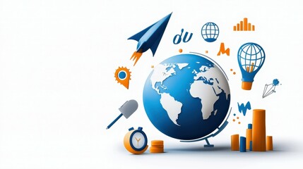 Poster - Colorful digital globe with icons representing technology and global connectivity.