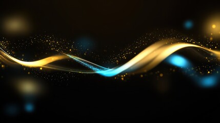 Fototapete - Golden and Blue Abstract Flowing Lines on Black Background