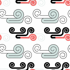 Poster - Seamless Vector Background, Stylish wind swirl motifs in pastel colors create dynamic pattern, evoking sense of movement and flow, on white background, commercial use