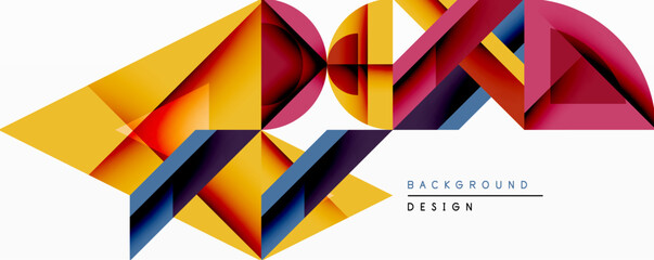 Poster - Abstract geometric design features vibrant polygonal shapes. Bold colors blend, creating dynamic visual effect. Modern background suitable for various applications.