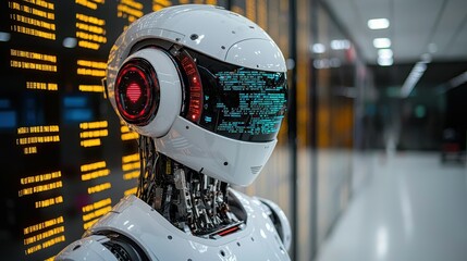 Poster - Futuristic robot with an illuminated display, showcasing advanced technology and design.