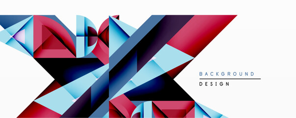 Aufkleber - Abstract geometric composition. Dynamic shapes intersect, creating vibrant visual effect. Red, blue, purple hues dominate design. Modern, stylish background texture.