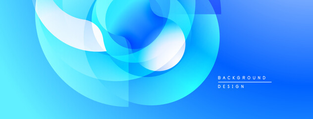 Fototapete - Abstract blue design features overlapping translucent shapes. Gradient creates depth, modern aesthetic. Minimalist composition, clean lines.