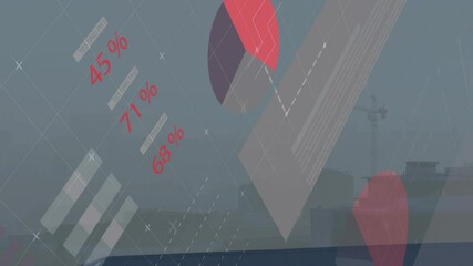Poster - Red and grey pie chart floating over data infographic, highlighting map segments and label callouts