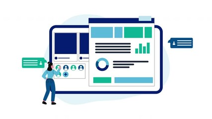 teamwork animation analyzing website data on a dashboard. suitable for web development or business t