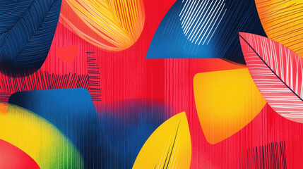 Poster - Vibrant colorful abstract background with overlapping leaves and bold shapes in red yellow blue green and pink for modern design inspiration