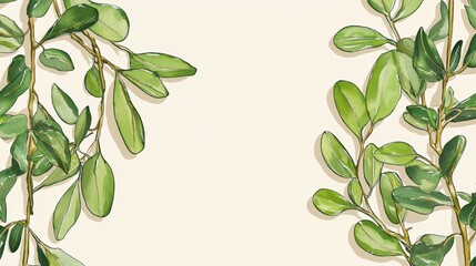 Wall Mural - elegant botanical illustrations of green leaves on soft background