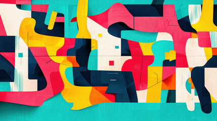 Poster - Colorful abstract geometric painting with dynamic shapes and bold vivid colors creating a lively modern artistic composition for creative design projects
