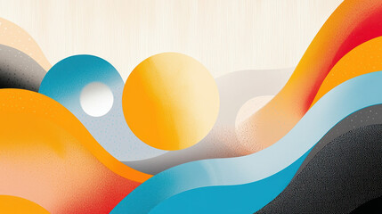 Poster - Abstract modern art background with colorful flowing shapes and circular elements creating a vibrant dynamic composition suitable for creative projects