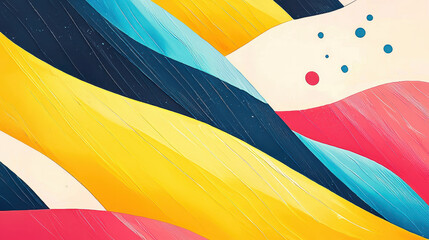 Poster - Abstract colorful wave design with vibrant flowing lines and dynamic patterns in shades of yellow red blue and black for artistic and modern decor use