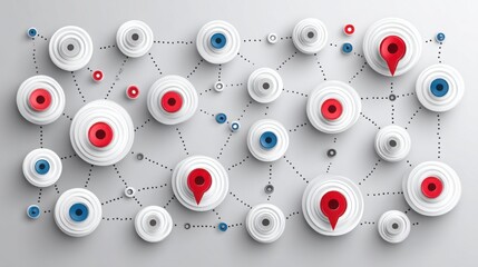 Poster - white wall displaying red and blue circles illustrating the concept of affordable housing in the uni