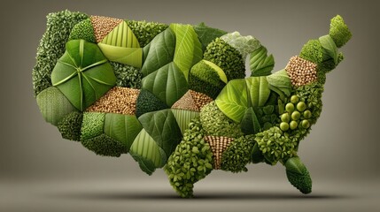 Poster - Creative map of the united states constructed from fresh vegetables highlighting smart farming and agri-tech solutions