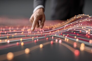 Poster - Hand pointing at abstract digital network