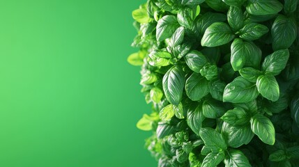 Poster - close-up of lush green leafy plant with textured leaves against a vibrant green background, emphasiz