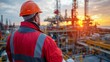 © Thanayut - offshore oil platform worker at sunset with industrial background