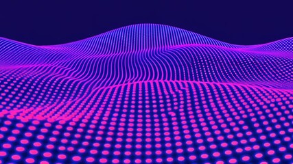 Poster - Abstract Digital Landscape: Neon Pink and Purple Waves of Dots