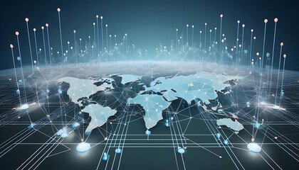 Poster - Digital world map with interconnected data points and networks