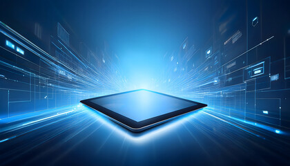 Aufkleber - Futuristic digital tablet with dynamic data flow visualization