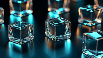 Poster - Glowing glass cubes on dark surface, abstract background, tech concept