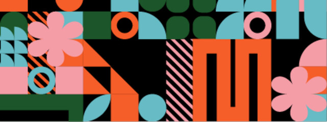 Poster - Colorful geometric pattern with multiple shapes and colors, suitable for background, wallpaper, packaging, and fashion design
