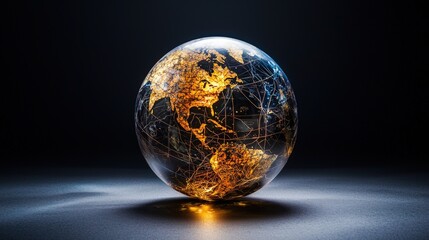 Aufkleber - Global connectivity through technology virtual sphere 3d model dark background illuminated perspective