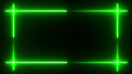 Poster - Glowing neon green light flash, square, empty square geometric abstract animation. Abstract neon laser line empty picture frame background