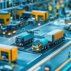 Poster - Drone delivery services transforming freight logistics urban environment toy photography aerial view innovation
