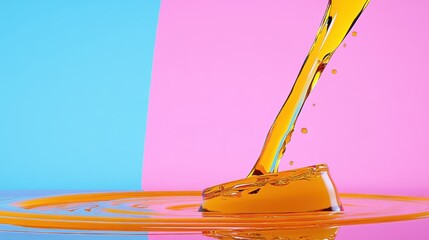 Poster - Amber Liquid Pouring on Pink and Blue Background