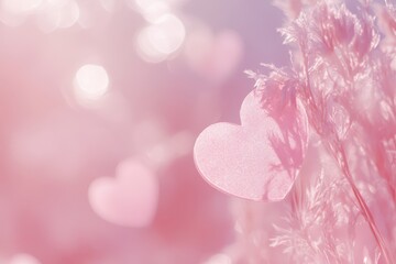 Poster - Pink Hearts on Delicate Floral Branches Soft Light Background