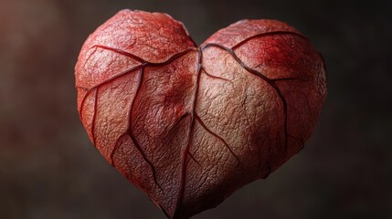 Poster - Realistic Red Heart with Detailed Veins on Dark Background