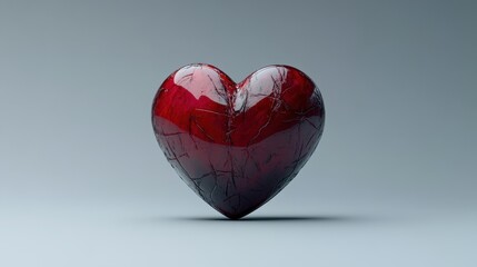 Poster - Red 3D Rendered Heart with Pixelated Texture on Grey Background