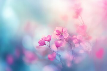 Aufkleber - Soft Focus Pink Flowers with Blurred Pastel Background