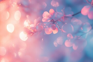 Aufkleber - Soft Pink and Blue Blossoms in Springtime Light