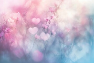 Poster - Soft Pink and Blue Floral Background with Hearts