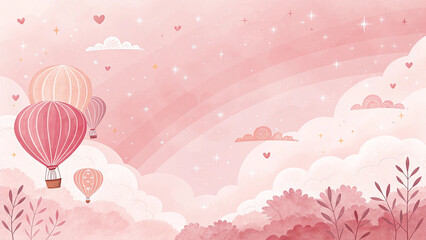 Wall Mural - Pink Hot Air Balloons Floating in Dreamy Pastel Sky