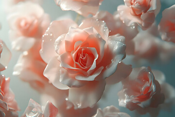 Poster - Delicate, floating roses in soft pastel hues.