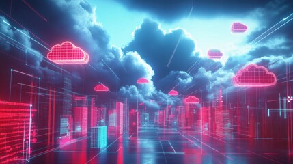 Poster - Rendering of a concept 3D illustration of a global network connected to Internet of Things internet of things cloud computing cybersecurity